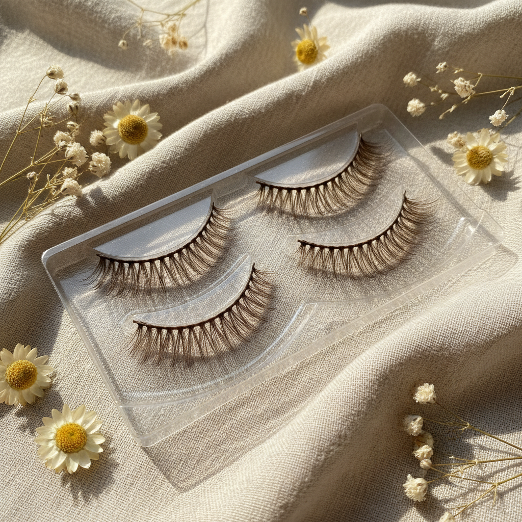 Variant 3 – Soft Brown false eyelashes on linen