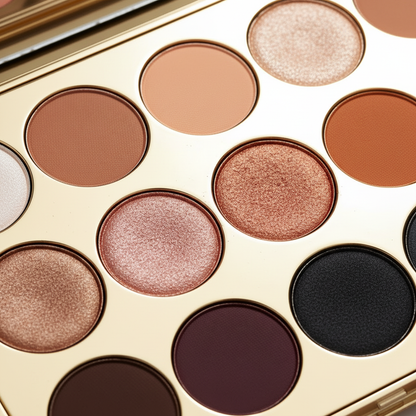 Grand Luxe 18-Pan Palette macro close-up showing shimmer and matte powder texture detail