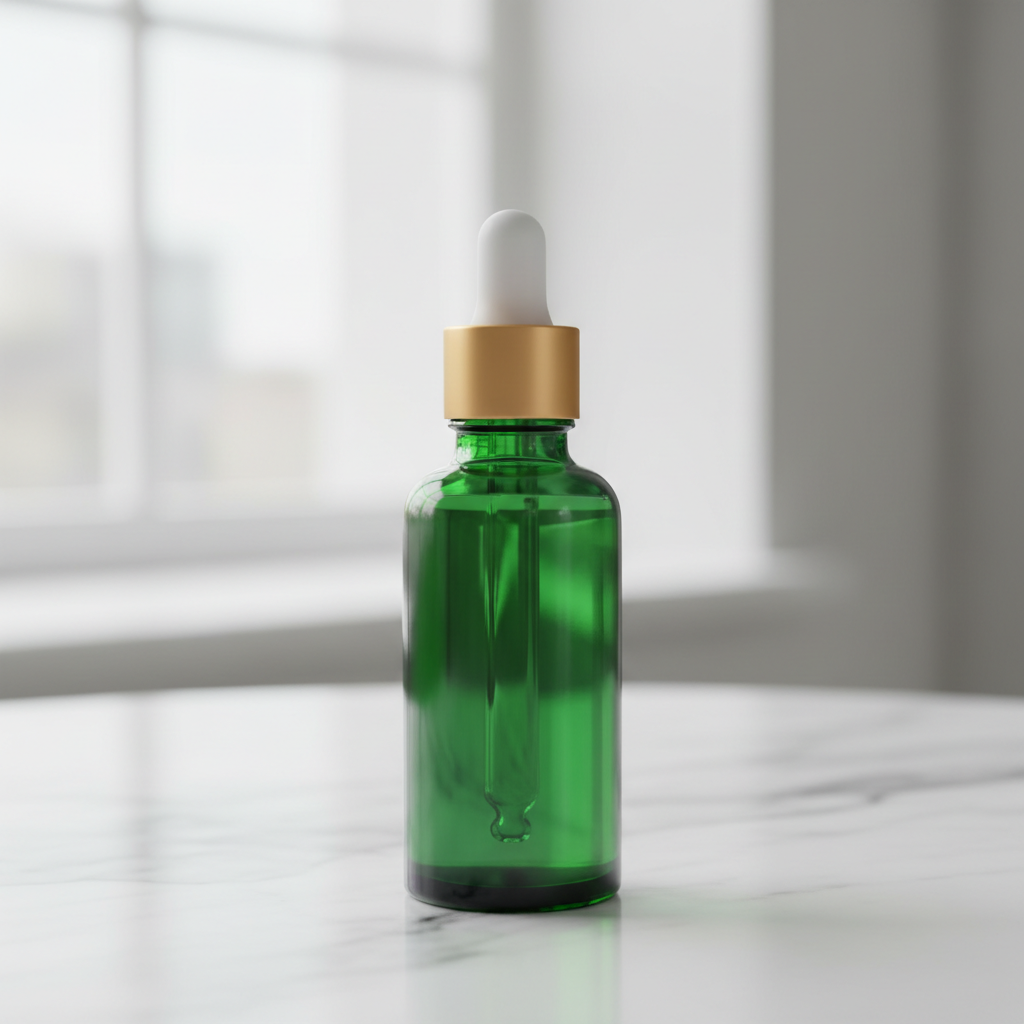 Botanical Facial Serum — Forest Green variant, marble background