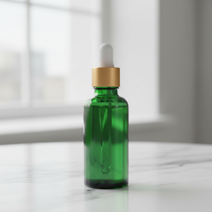 Botanical Facial Serum — Forest Green variant, marble background