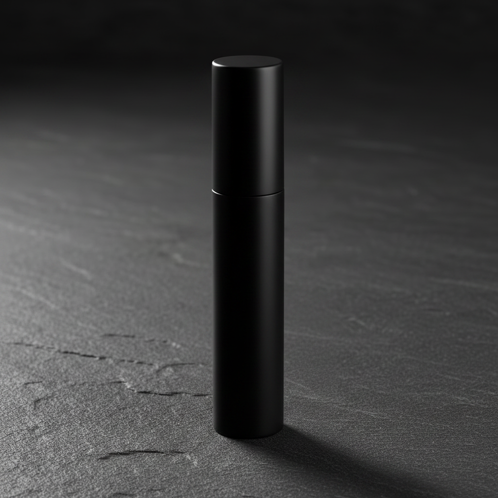 Noir Precision Liquid Concealer matte black tube closed upright on dark grey slate surface