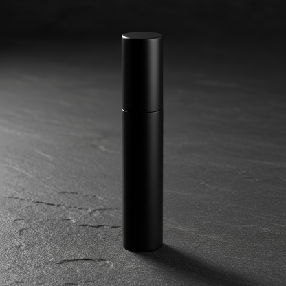 Noir Precision Liquid Concealer matte black tube closed upright on dark grey slate surface