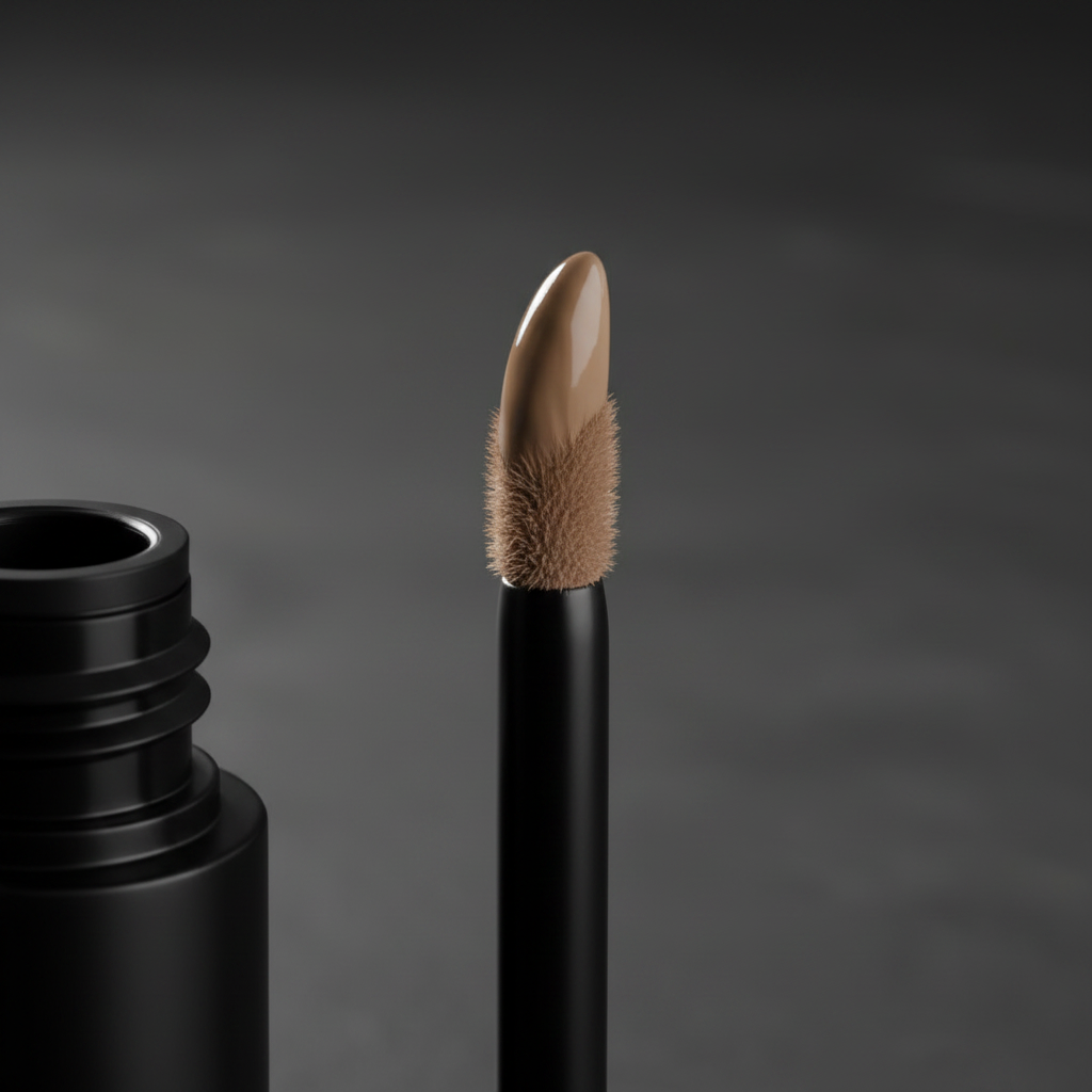 Noir Precision Liquid Concealer macro close-up of pointed sponge tip loaded with nude beige concealer