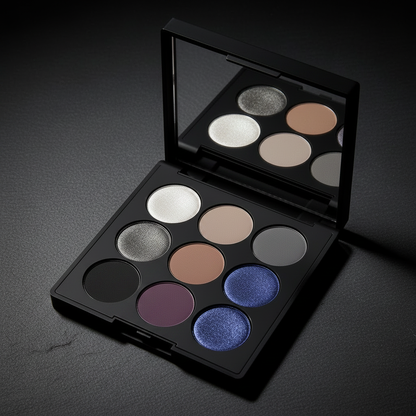Obsidian Nine-Pan Palette - Rose Velvet variant, blush pink and plum tones on dark slate