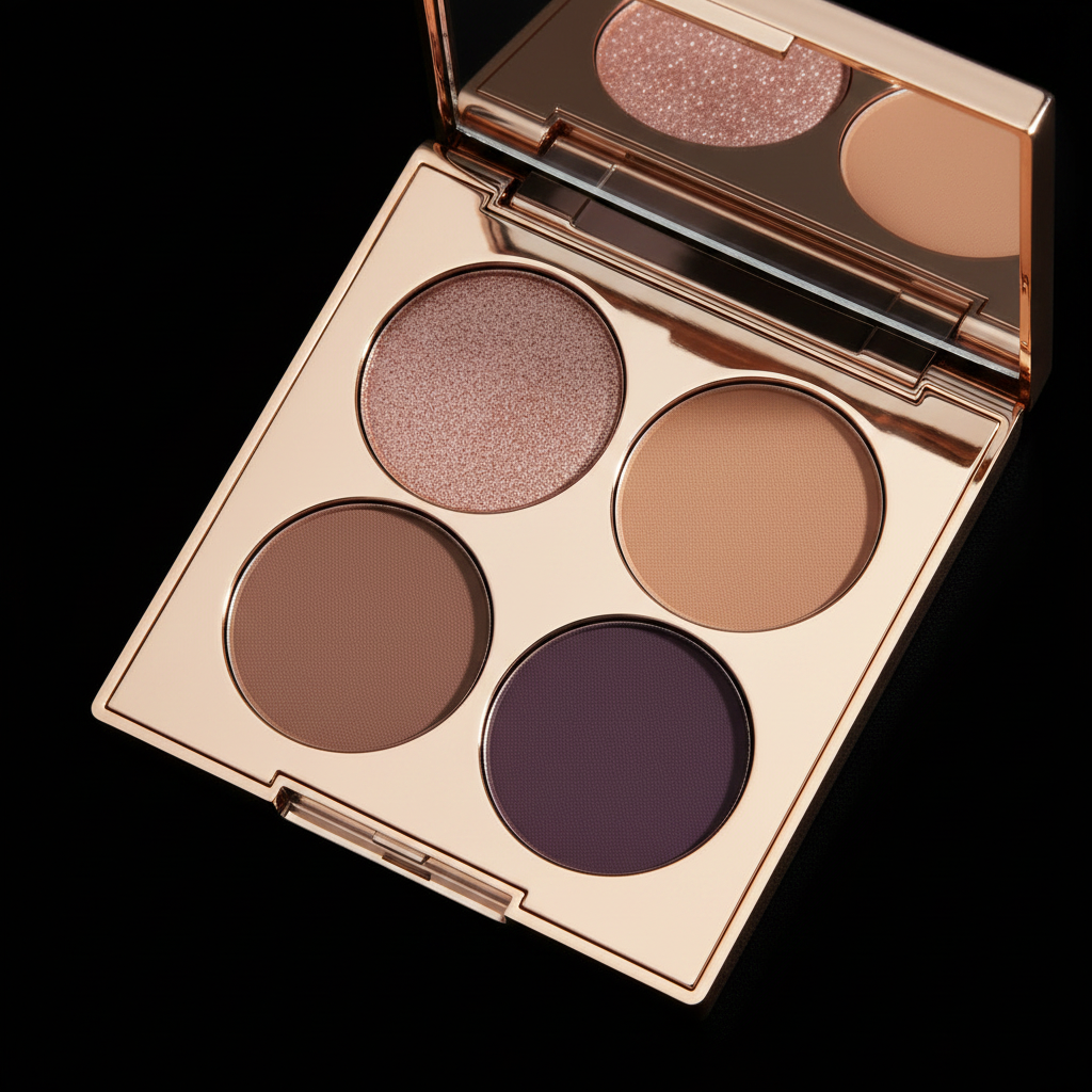 Velvet Quad Eyeshadow Palette macro close-up showing shimmer and matte powder texture