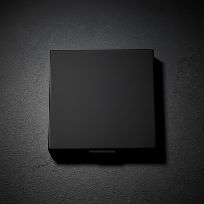Obsidian Nine-Pan Palette matte black square compact closed, overhead flat lay on dark slate