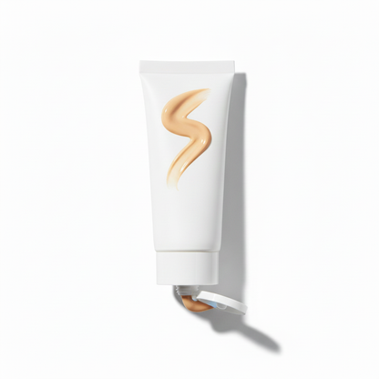 Medium Beige BB cream white soft tube with S-shaped swatch on white background