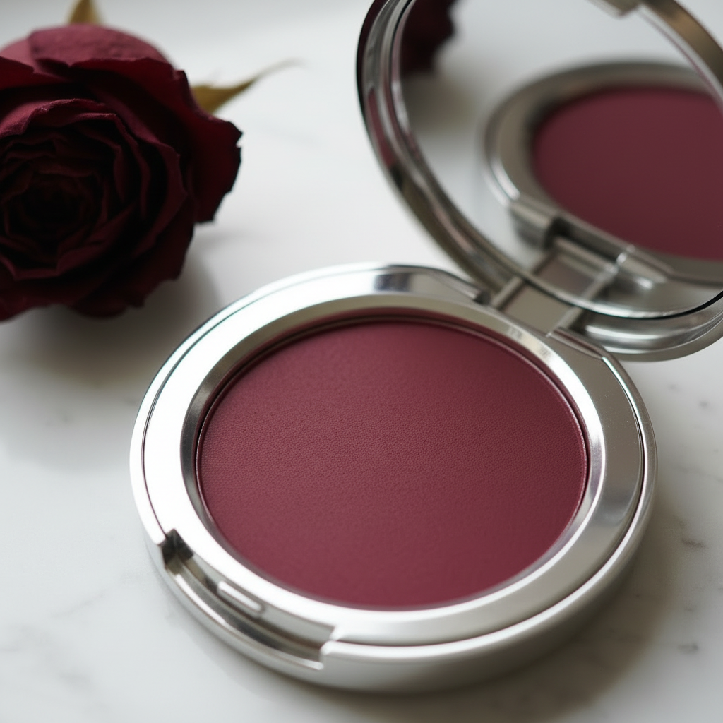 Petal Flush Cream Blush macro close-up showing smooth creamy rose berry texture in silver compact