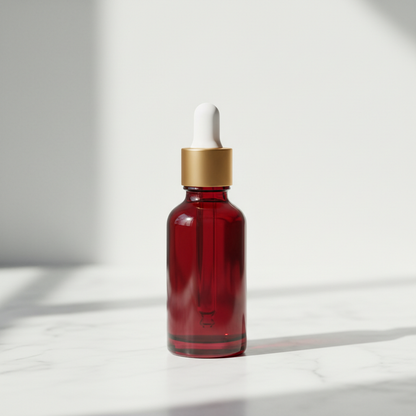 Botanical Facial Serum — Ruby Red variant, marble background