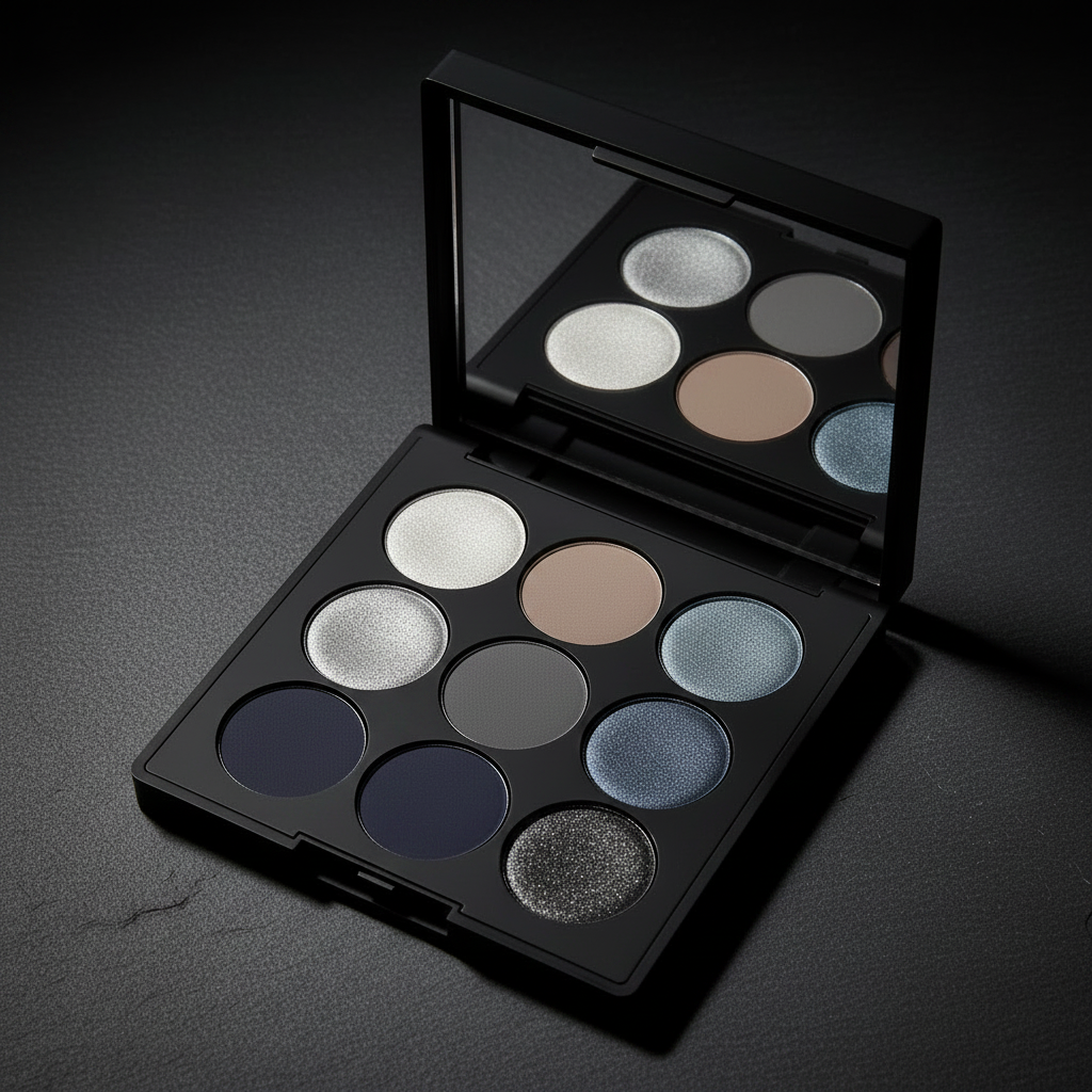 Obsidian Nine-Pan Palette - Arctic Noir variant, cool silver and navy tones on dark slate