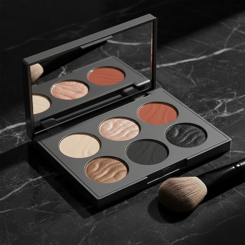 Shadow Edit Six-Pan Palette - Golden Dusk variant, champagne and rose tones on marble