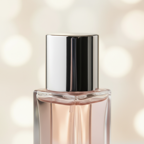 Crystal Slim Eau de Toilette — macro close-up of silver cap and curved glass shoulder